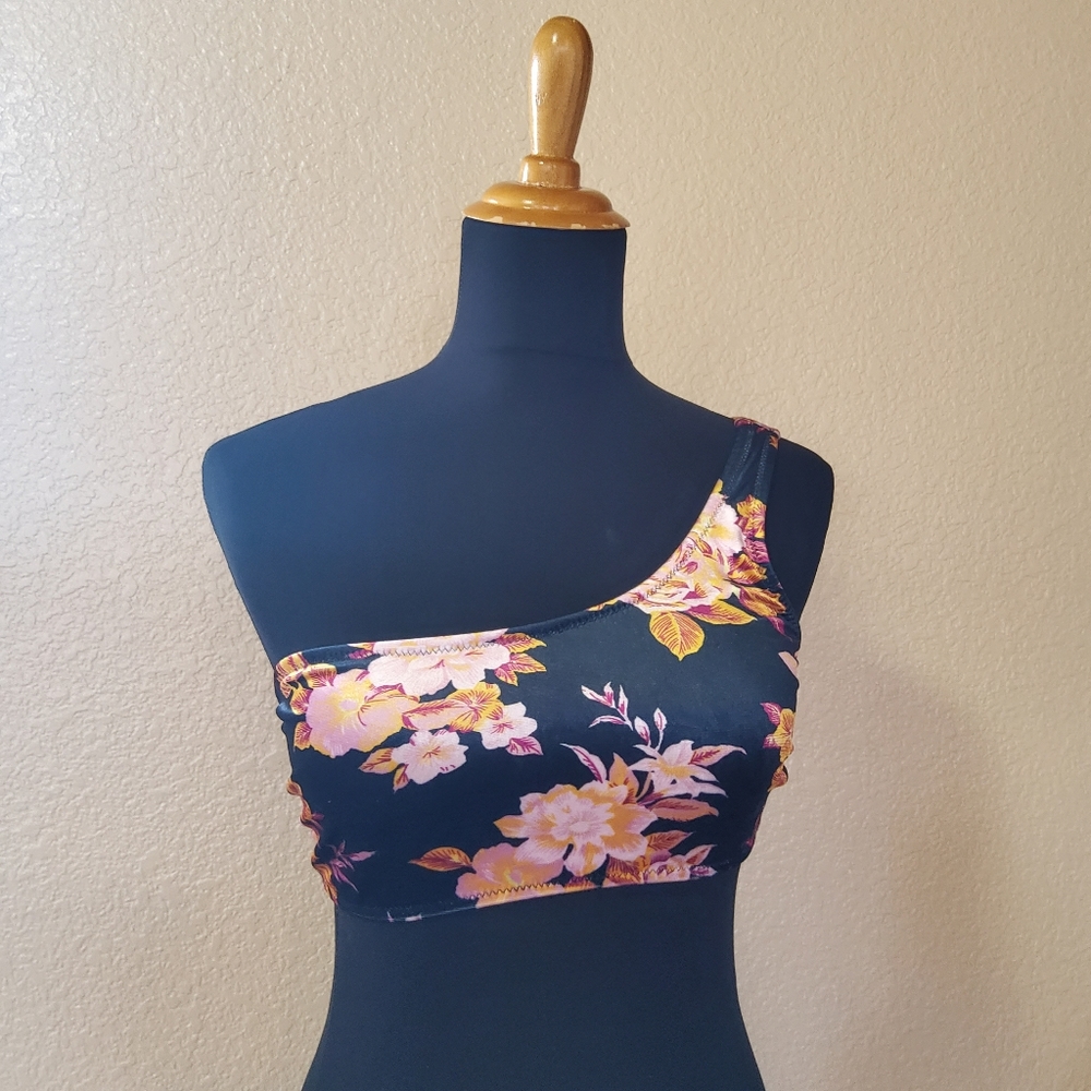 Volcom One Shoulder Floral Velvet Bikini Swimsuit Top S New
